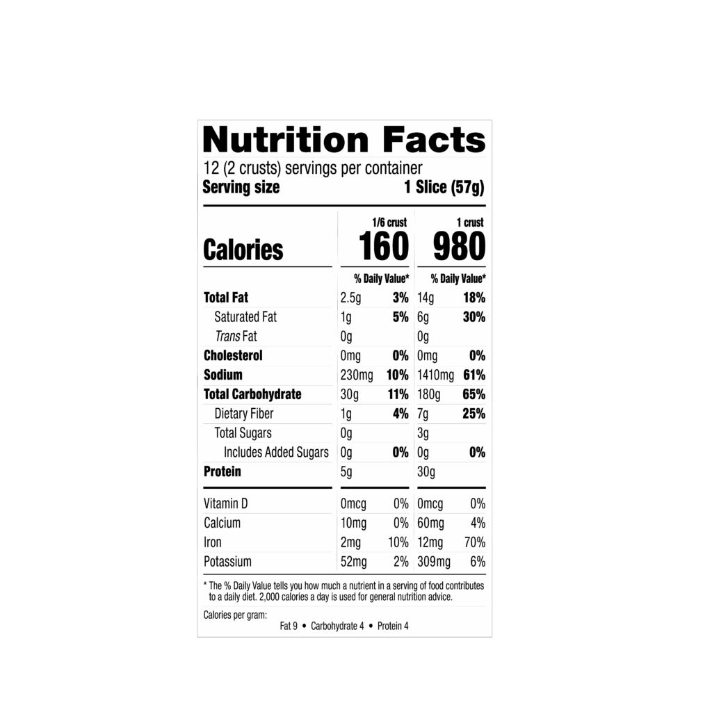 Classic Ultra Thin Pizza Crust nutrition label