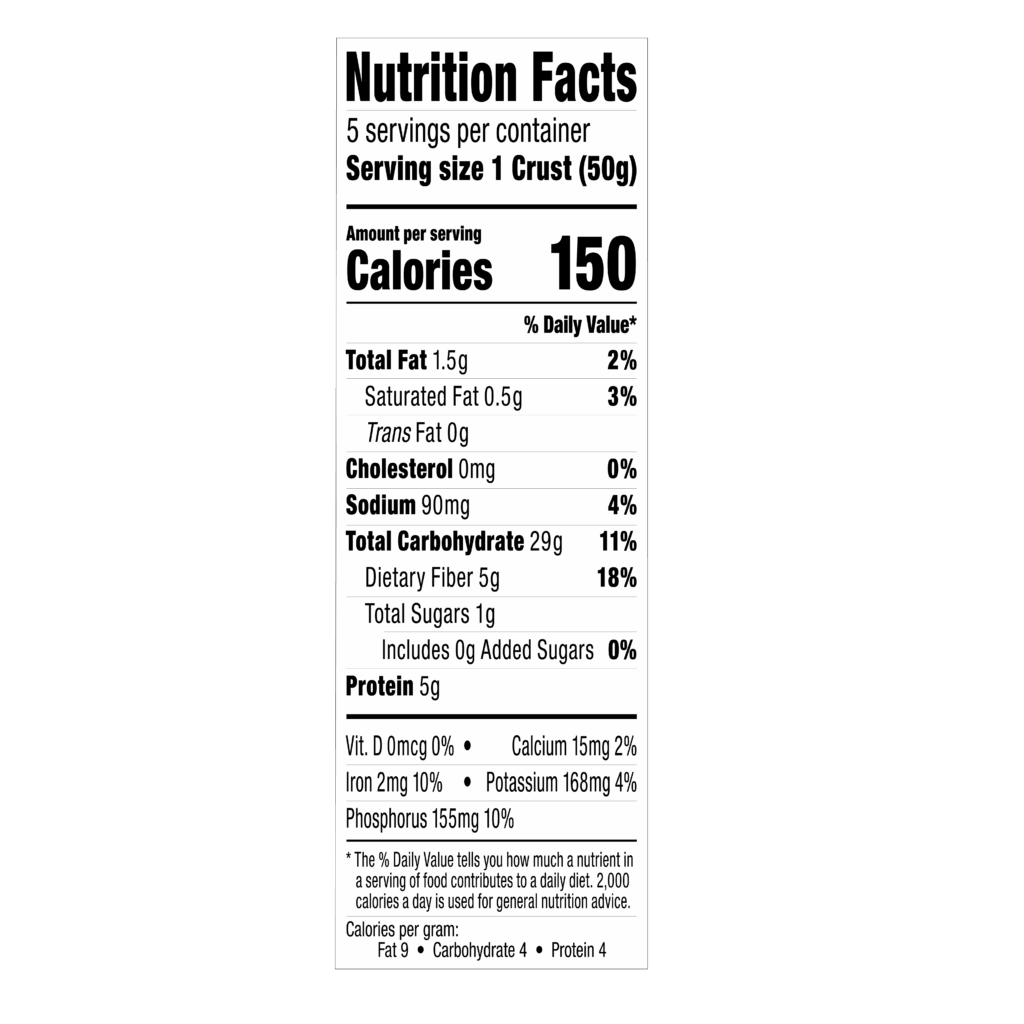 Whole Grain pizza crust nutrition label