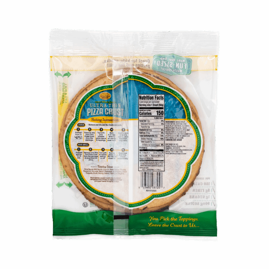 Ultra Thin Pizza Crusts 100% Whole Grain 5pk Back